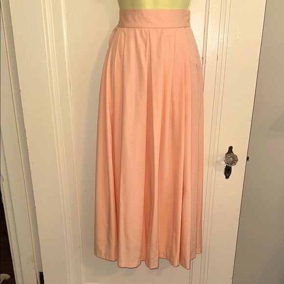 Vintage 70s/80s Bedford Fair Peachy Pink Full Pleat Front Midi Skirt - Picture 1 of 6
